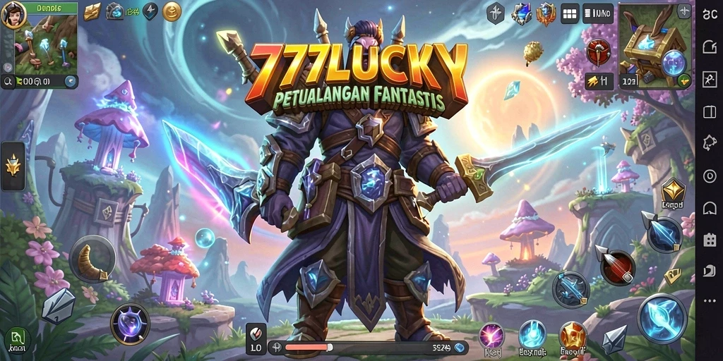 Screenshot gameplay 777LUCKY menampilkan pertempuran epik dan eksplorasi dunia.