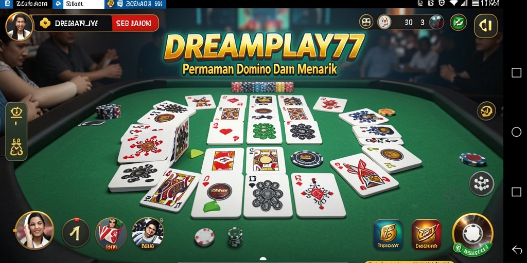 Screenshot utama DREAMPLAY77 dengan gameplay domino yang seru.