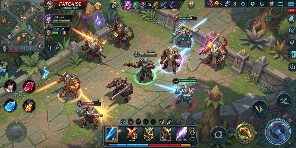 Tampilan seru saat karakter bertarung di arena MOBA.