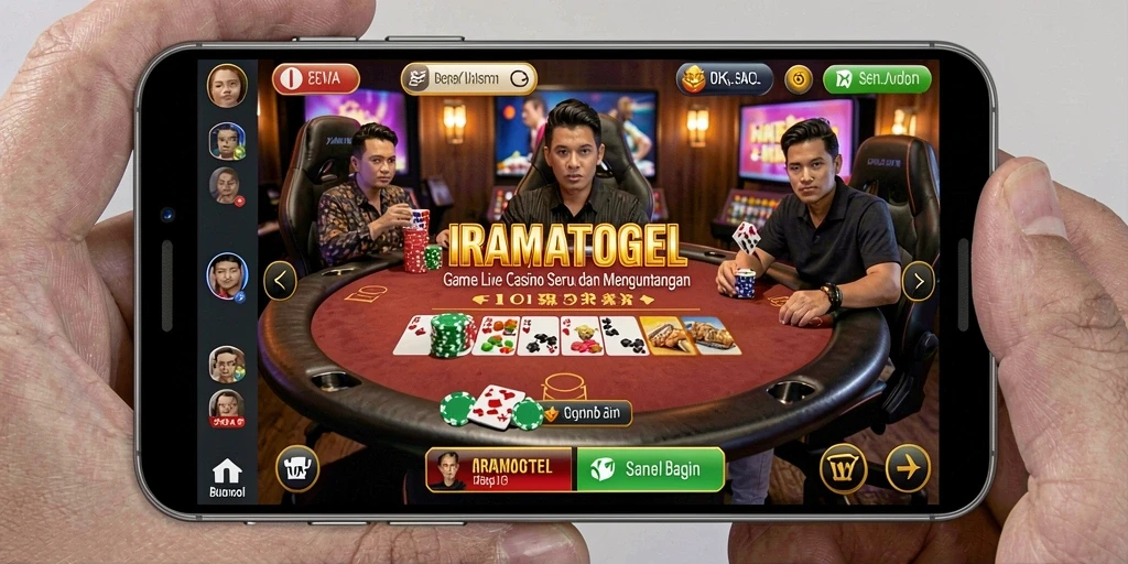 Screenshot gameplay IRAMATOGEL yang menunjukkan interaksi dealer dan pemain.