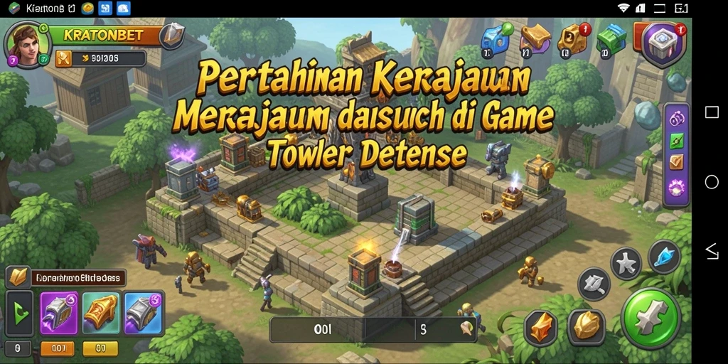 Screenshot gameplay KRATONBET yang menampilkan pertahanan menara melawan musuh.