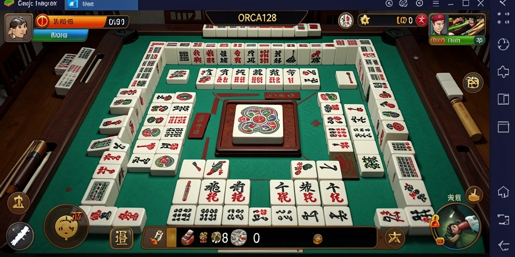 Tangkapan layar gameplay ORCA128 dengan visual Mahjong yang menarik.