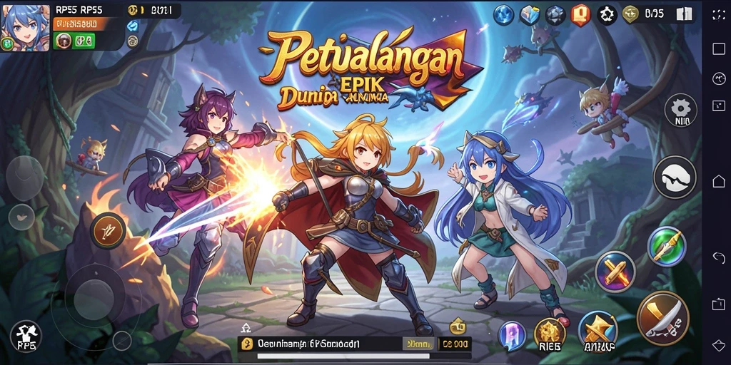 Tampilan gameplay RP55 yang penuh aksi dan karakter anime yang menawan.