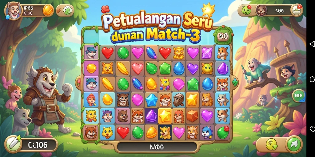 Tampilan gameplay RP66 dengan berbagai batu permata yang berwarna-warni.