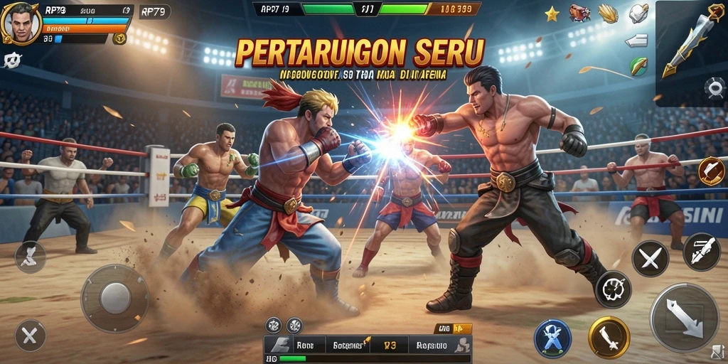 Tampilan gameplay menegangkan di arena pertarungan RP79.