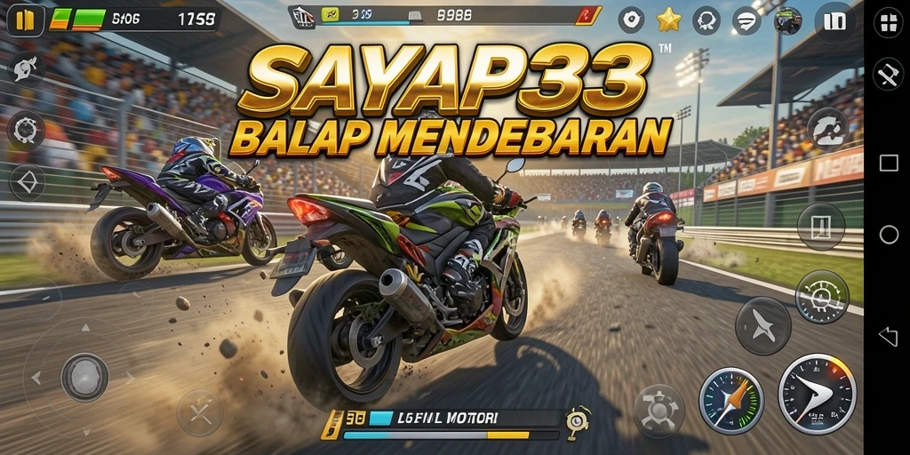 Tangkapan layar SAYAP33 menampilkan balapan motor yang mendebarkan di jalanan.