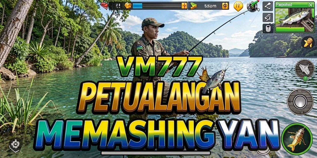 Screenshot gameplay VM777 menunjukkan aksi memancing yang seru dan menegangkan.